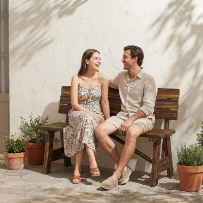 Outsunny Wooden Garden Bench for Outdoor, 2-person Patio Bench, Loveseat Furniture, Carbonized