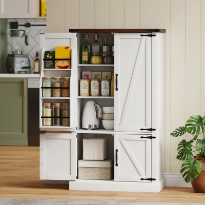 HOMCOM 53.5" Pantry Cabinet, Kitchen Storage Cabinet with Adjustable Shelves, 6 Door Spice Racks for Dining Room, White