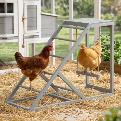 PawHut Chicken Activity Play Set with Perches & Ladder, Gray