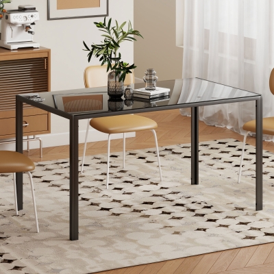 HOMCOM Rectangular Kitchen Table for 4 People, Dining Table with Tabletop Tempered Glass for Dining Room, Living Room, Black