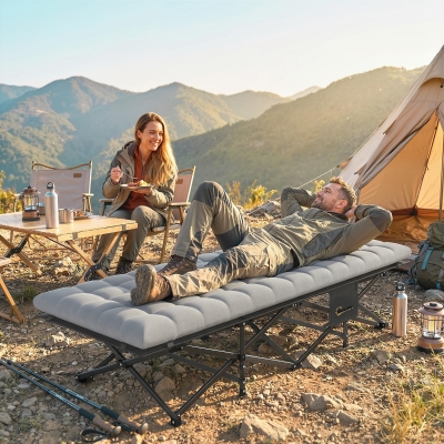 Outsunny Camping Cot with Soft Pad, 32" Extra Wide Folding Cots with Non-Slip Feet and Carry Bag, Grey