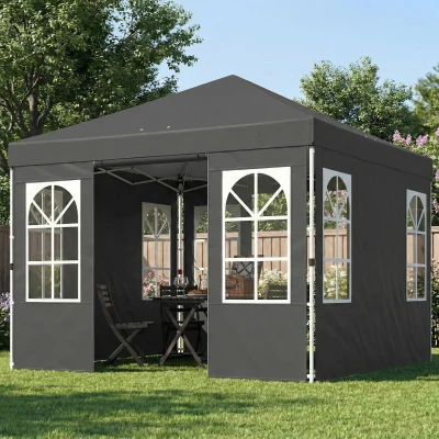 Outsunny 9.6x9.6 ft Pop Up Canopy Tent with Sidewalls, Dark Gray