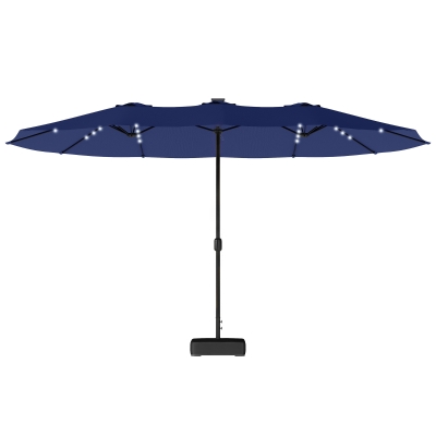 Outsunny Double-sided Patio Umbrella with Base Included & 48 LED Lights 15ft Dark Blue