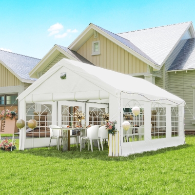 Outsunny 20' x 13' Party Tent, Heavy Duty Gazebo Canopy with Windows, Outdoor Party Wedding Tent with 4 Removable Sidewalls White