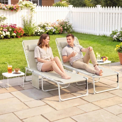 Outsunny 2-Piece Folding Tanning Chair Set with Face Hole, Beige