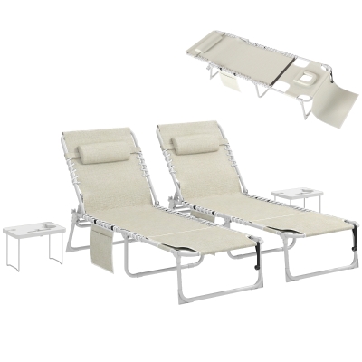Outsunny 2-Piece Folding Tanning Chair Set with Face Hole, Beige