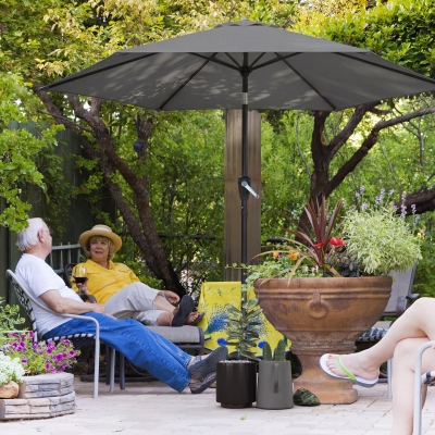 Outsunny 9FT Patio Umbrella, Outdoor Table Patio Umbrellith Tilt, Crank, 6 Ribs, UV Protection for Garden, Lawn, Deck, Backyard