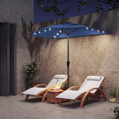 Outsunny Half Outdoor Patio Umbrella with Solar LED Lights Half Umbrella with Crank 105.1" x 53.5" Navy Blue