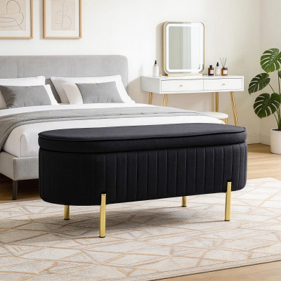 HOMCOM Upholstered Bedroom Bench, Channel Tufted Ottoman Bench with Thick Padding and Metal Legs, Black