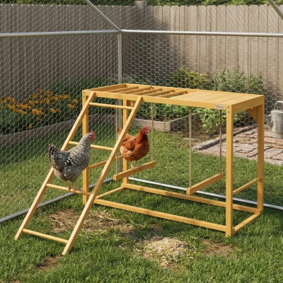 PawHut Wooden Chicken Coop Toy with Swing Set, Natural