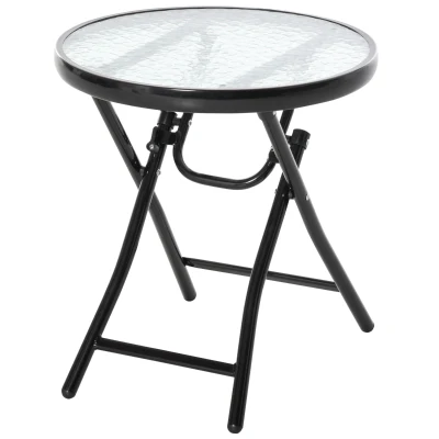 Outsunny Φ18" Round Patio Table, Folding Coffee Table with Tempered Glass Tabletop for Patio, Balcony, Backyard