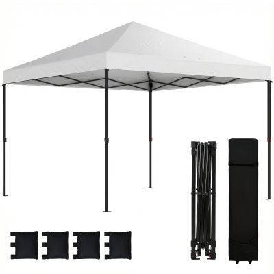 Outsunny 10x10 ft Pop-Up Canopy Tent with Roller Bag, White
