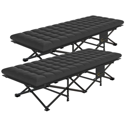 Outsunny Set of 2 Camping Cot with Soft Pad, 32" Extra Wide Folding Cots with Non-Slip Feet and Carry Bag, Black