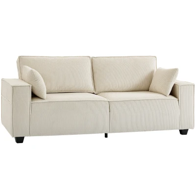 HOMCOM 86" 3 Seater Sofa, Modern Corduroy Upholstered Couch, Beige