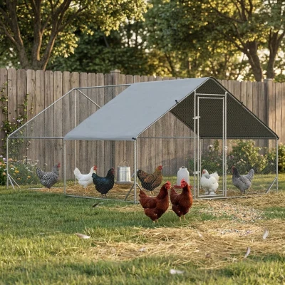 PawHut 10' x 13' Metal Chicken Run, Outdoor Hen House