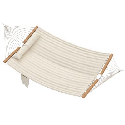 Outsunny Outdoor Hammock Padded Camping Hammock with Pillow & Spreader Bars 200 x 140 cm Cream White