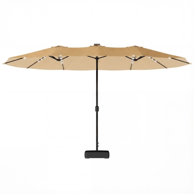 Outsunny Double-sided Patio Umbrella with Base Included & 48 LED Lights 15ft Khaki