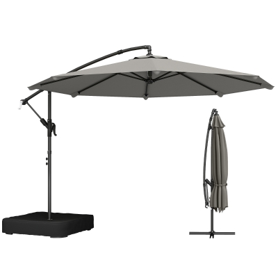Outsunny 9.6 ft Offset Patio Umbrella with Sandbag, Garden Hanging Banana Cantilever Parasol with 360° Rotation, Grey