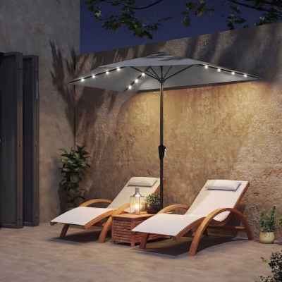 Outsunny Half Outdoor Patio Umbrella with Solar LED Lights Half Umbrella with Crank 9ft Dark Grey