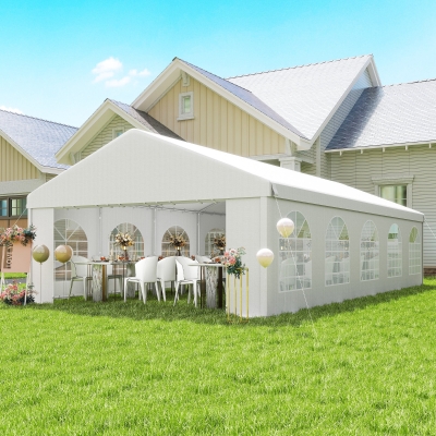 Outsunny 16'x32' Heavy Duty Large Party Tent & Carport with Removable Sidewalls, Portable Garage Canopy Tent, White