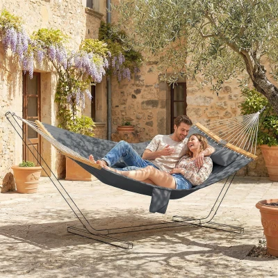 Outsunny 2-Person Outdoor Hammock with Pillow & Pad, 440 lbs, Gray