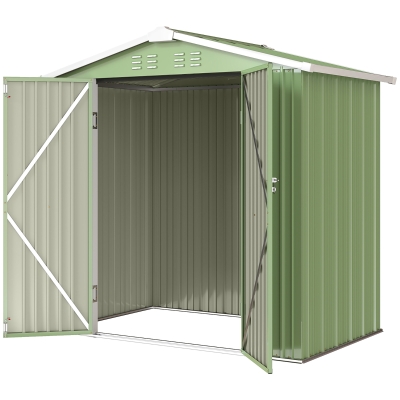 Outsunny 6.5' x 4'  Outdoor Storage Shed, Metal Garden Shed with Lockable Double Doors, 4 Vents, Light Green