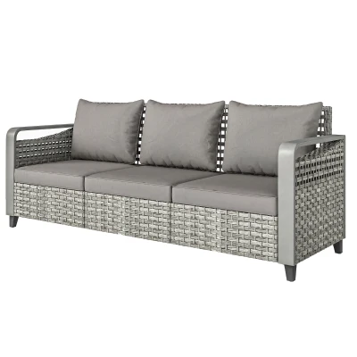 Outsunny Rattan Wicker Sofa 3-Seater Outdoor Couch with Cushions for Patio Garden Grey