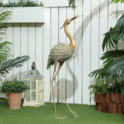Outsunny Heron Garden Statue, Standing Lawn Ornament for Lawn Patio Backyard Decoration, 15.3"W x 6.7"D x 35.4"H Mixed Colour