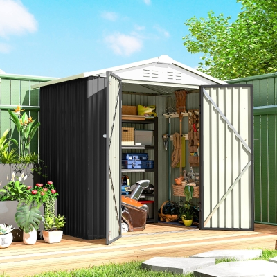 Outsunny 6.5' x 4'  Outdoor Storage Shed, Metal Garden Shed with Lockable Double Doors, 4 Vents, Dark Grey