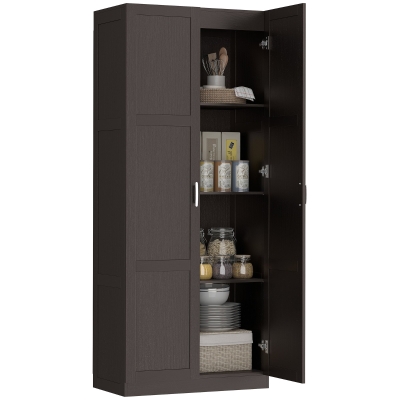 HOMCOM 71" Farmhouse Kitchen Pantry Cabinet with Adjustable Shelves, Brown