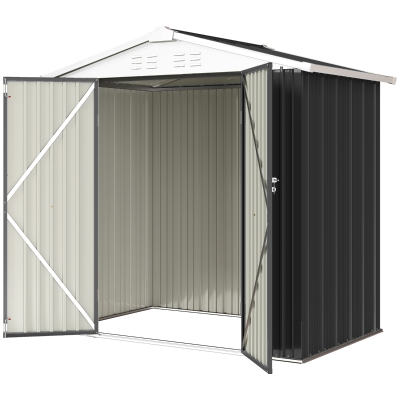 Outsunny 6.5' x 4'  Outdoor Storage Shed, Metal Garden Shed with Lockable Double Doors, 4 Vents, Dark Grey