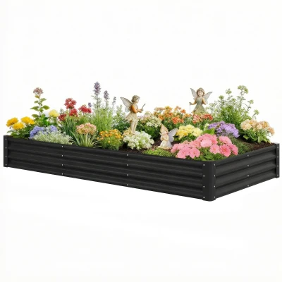 Outsunny 8 x 4 x 1ft Galvanized Raised Garden Bed, Reinforced Outdoor Planter Box with Open Bottom, Black