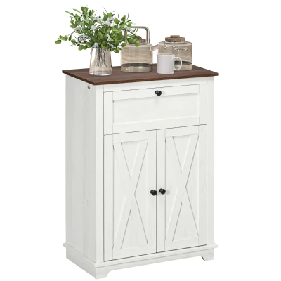 HOMCOM Farmhouse Sideboard Storage Cabinet with Doors and Drawer for Kitchen, Living room, 23.6" x 11.8" x 34.4", White