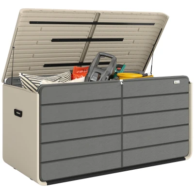 Outsunny Outdoor Storage Box with Lockable Lid, HDPE Garden Deck Box with Wheels 757 L