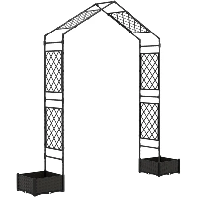 Outsunny Garden Arch Outdoor Trellis Arbor with 2 Planter Boxes, 90.6" x 15.7" x 88.2", Black