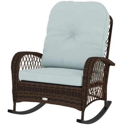 Outsunny Outdoor Wicker Rattan Rocking Chair Patio Rocker with Thick Cushions for Garden Backyard Porch, Light Green