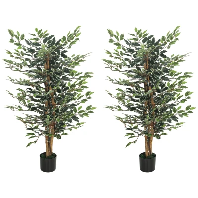 HOMCOM Artificial Tree, Fake Ficus Tree with Leaves, Faux Plant in Nursery Pot for Indoor Decoration