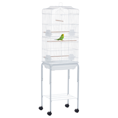 PawHut 60" Metal Bird Cage Kit with Rolling Stand, White