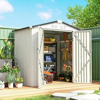 Outsunny 6.5' x 4'  Outdoor Storage Shed, Metal Garden Shed with Lockable Double Doors, 4 Vents, Silver-White