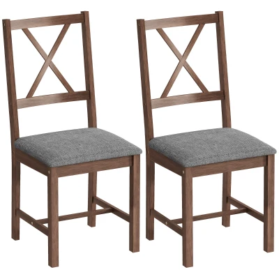 HOMCOM Set of 2 Upholstered X-Back Dining Chairs, Gray