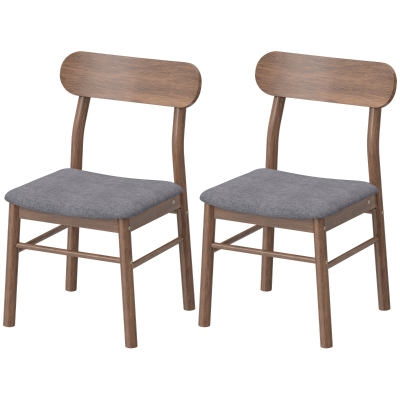 HOMCOM Set of 2 Upholstered Dining Chairs with Rubberwood Legs, Gray