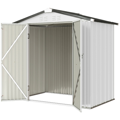 Outsunny 6.5' x 4'  Outdoor Storage Shed, Metal Garden Shed with Lockable Double Doors, 4 Vents, Silver-White