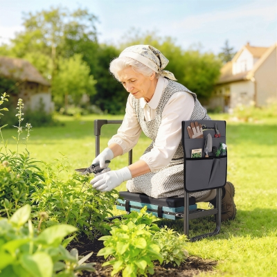 Outsunny Garden Kneeler and Seat, Heavy Duty Foldable Gardening Stool with Thicker Soft Kneeling Pad, Extendable Steel Legs