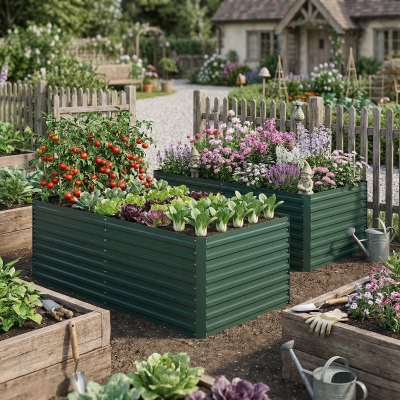 Outsunny Set of 2 Galvanised Raised Garden Bed, 6 x 3 x 2 ft Metal Garden Bed with Safe Edging, Green