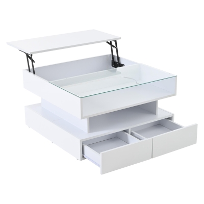 Lift-Top Coffee Table with App-Controlled LED Lighting, Space-Saving Center Table for Compact Homes, 31.5'' L x 31.5'' W x 17.5'' H, White