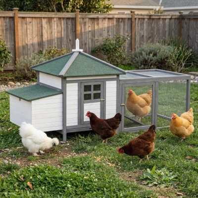 PawHut 77" Wooden Chicken Coop, Outdoor Hen House, Gray