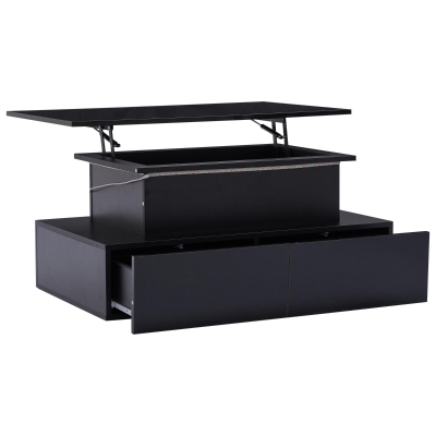 Sleek Lift-Up Coffee Table with LED Lighting and 4 Drawers, Durable Center Table for Living Room, 35.5" L x 21.5" W x 16.5" H, Black