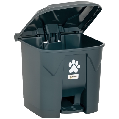 Outsunny Dog Poop Outdoor Garbage Bin, 8 Gal Pet Waste Garbage Can with Lid and Pedal, Waterproof Plastic Trash Can, Dark Grey