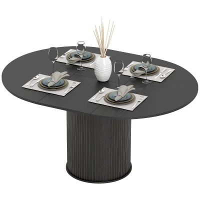 HOMCOM Extendable Kitchen Table for 6-8, 43.5"-59" Farmhouse Dining Table with Pedestal Base Black Wood Grain