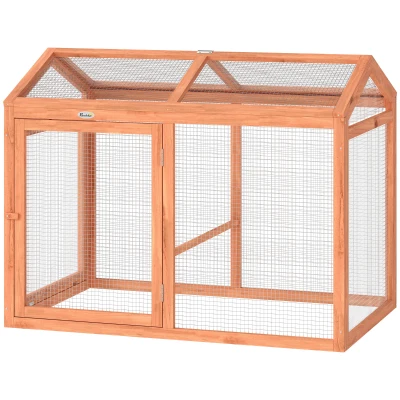 PawHut Wooden Chicken Run, Outdoor Chicken Coop with Perch and Dual Doors, Combinable Hen House Rabbit Hutch for Backyard